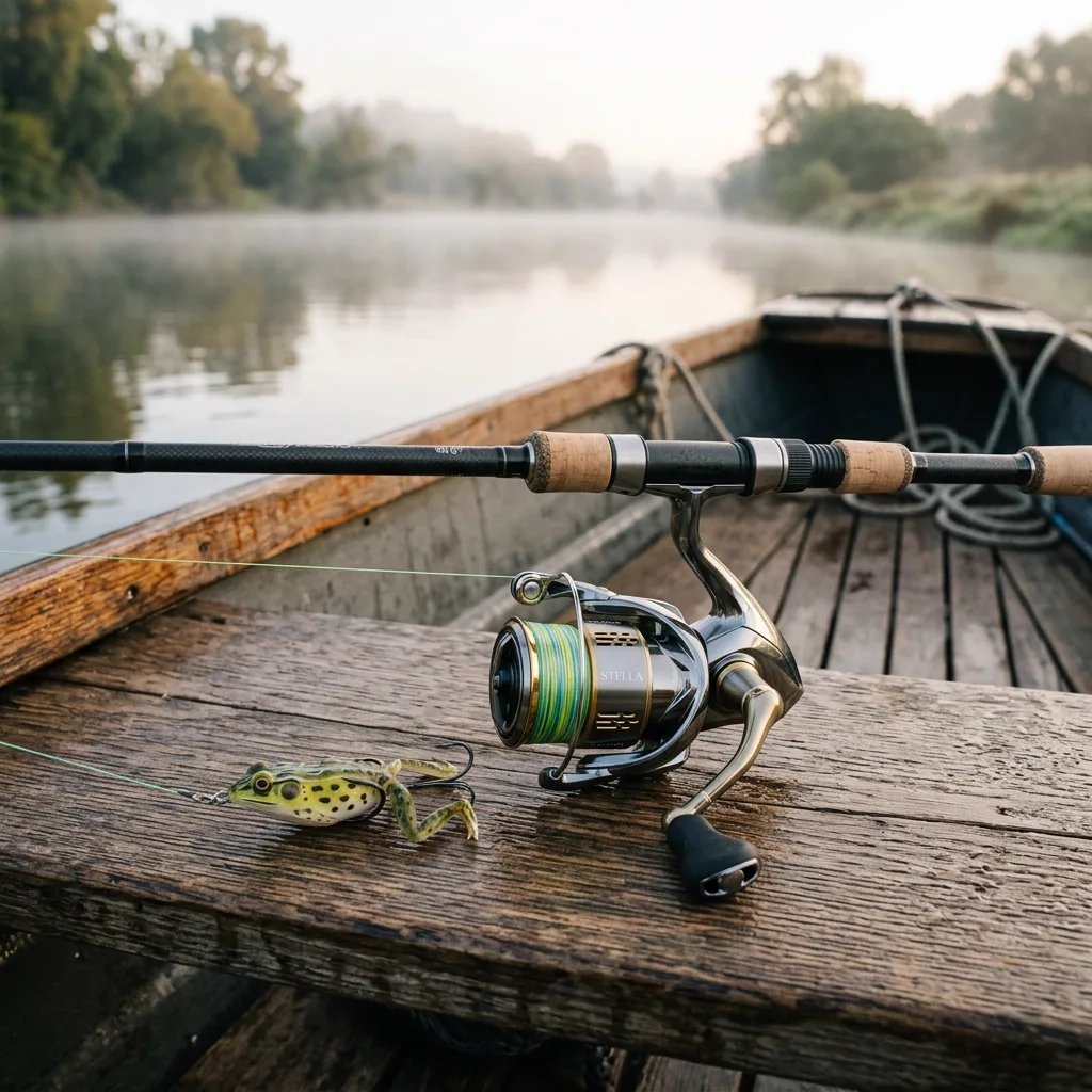 จัดชุดตีเหยื่อปลอมล่าปลาช่อนชะโดระดับโปร: รวม 4 ไอเทมรอก Shimano Sedona คันคาร์บอน 2 ท่อน สาย PE x8 และกบยางใบพัดคู่